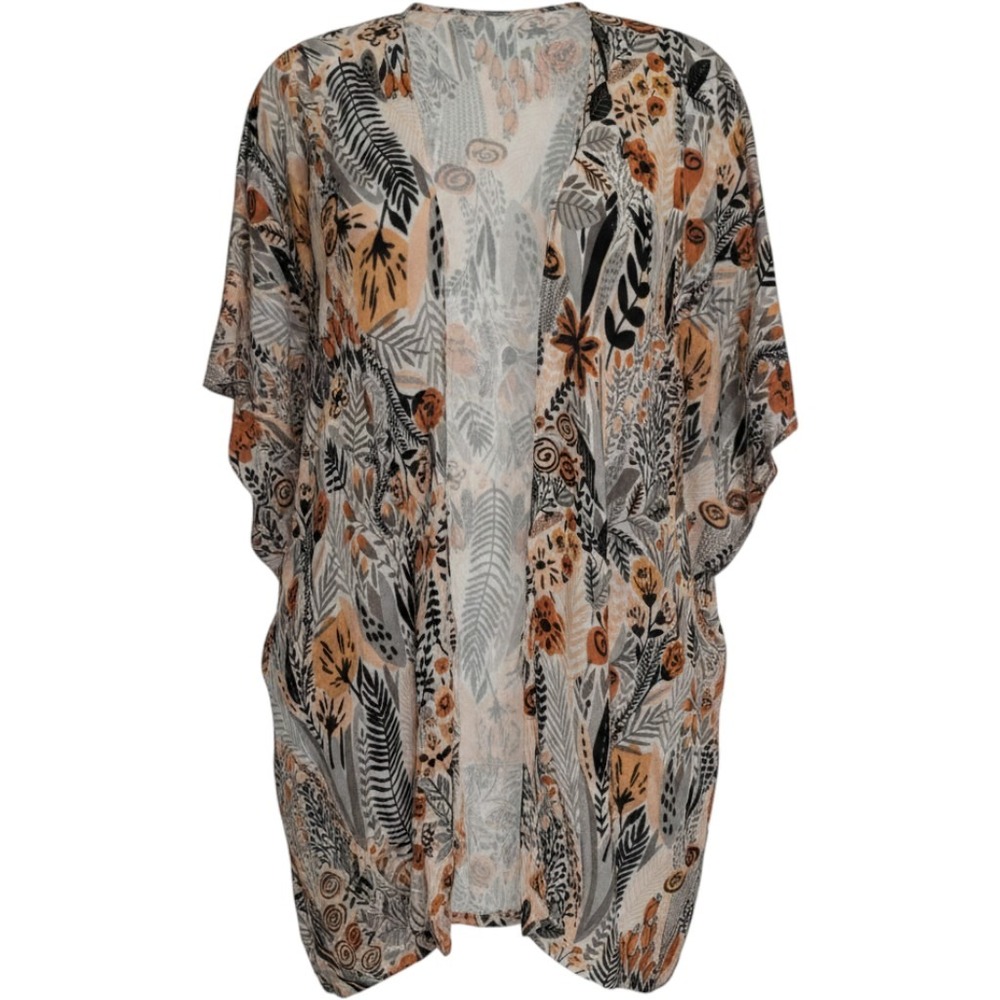 Comfyluxe Floral Botanical Open Front Kimono Wrap O/S Cover Up Lightweight Beach